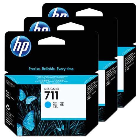 HP 711 3-Pack Cyan Ink Cartridges - 3 x 29ml Ink Tanks - for HP DesignJet T120, T125, T130, T520 ...