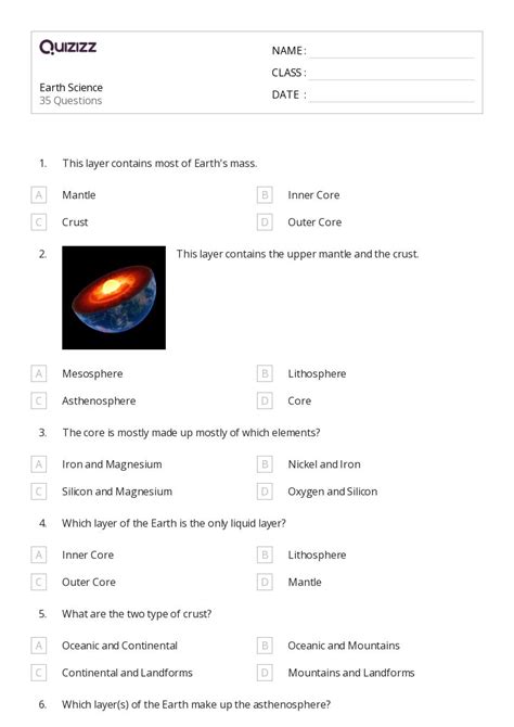 Printable Earth Science Worksheets for Grade 10 | Quizizz