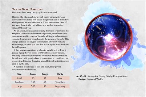 The Orb of Dark Horizons, a mysterious magical item that will sweep you off your feet. : DnDHomebrew