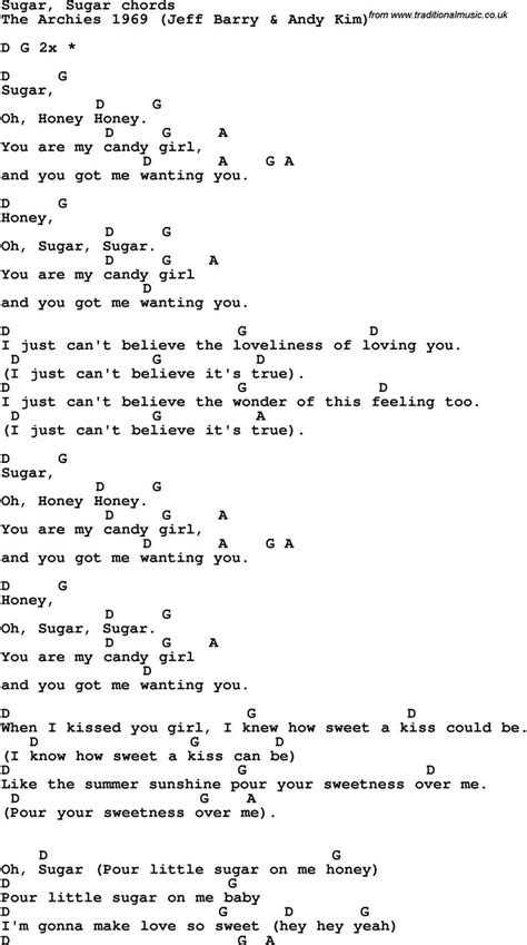 Song Lyrics with guitar chords for Sugar, Sugar | Guitar chords and ...