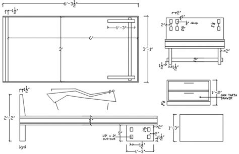 Table with drawers elevations and carpentry details dwg file - Cadbull