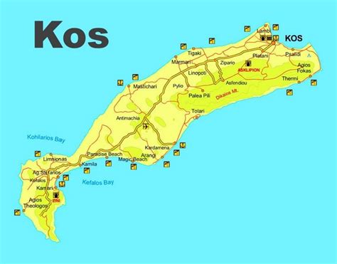 Kos beaches map Greece Kos, Greece Beach, Greece Islands, Greece Trip ...