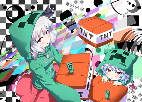 HD wallpaper: touhou creeper konpaku youmu minecraft hoodie anime ...