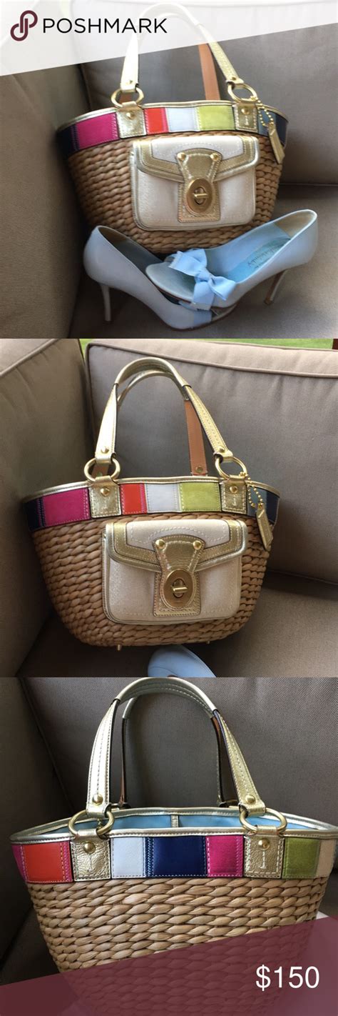 Coach large straw bag. Rare & colorful 🌈 | Red leather bag, Stylish bag, Gray handbags