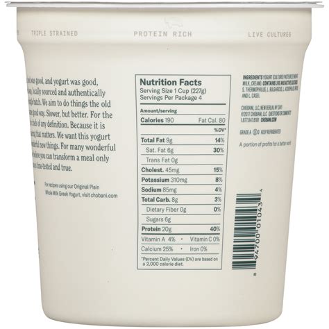 Chobani Original Plain Greek Yogurt Nutrition Facts | Besto Blog