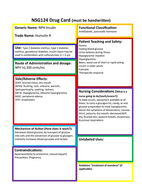 NPH Insulin - NSG124 Drug Card (must be handwritten) Side/Adverse Effects: EENT: blurred vision ...