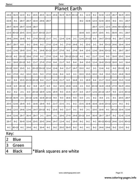 Planet Earth Coloring Squared Multiplication And Division Pixel Art ...