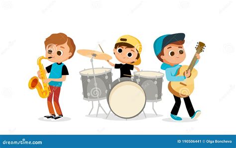 Child Music Band. Children Playing Music.Cartoon Kids Playing Musical Instruments Stock Vector ...