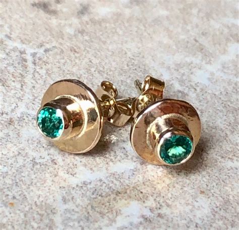 Emerald Studs, Emerald Gold Earrings - Etsy