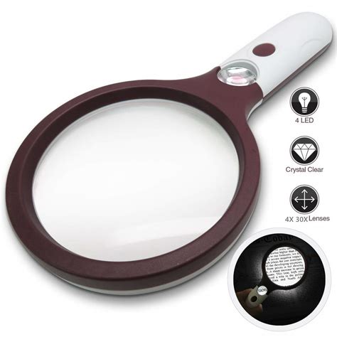 LED Magnifying Glass 2x, 3X, 45x Magnifier Lens - Handheld Magnifying Glass with Light for ...