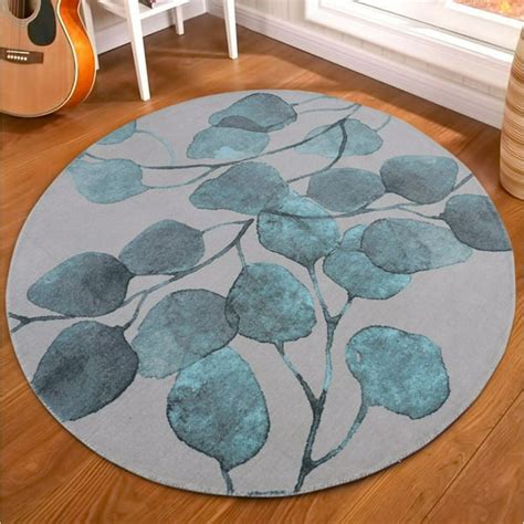 RugSmith Ficus Turquoise Modern Floral Area Rug, 5'6" x 5'6" Round - Walmart.com - Walmart.com