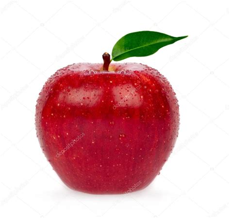 Pictures: red apple | Fresh red apple with leaf isolated on white — Stock Photo © info ...