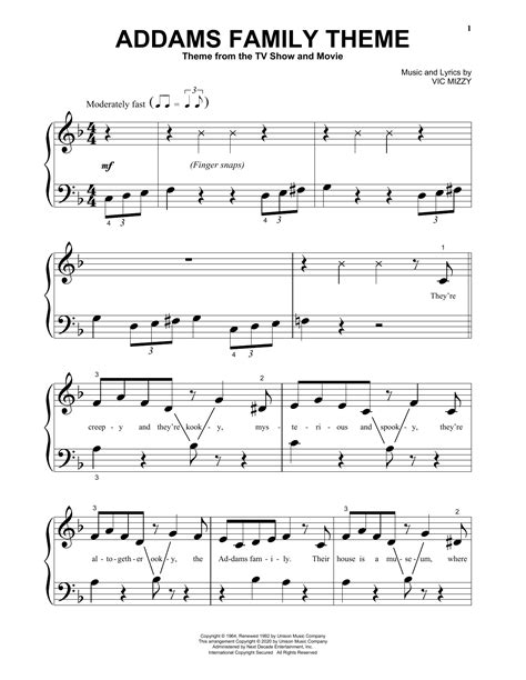 Addams Family Theme by Vic Mizzy Sheet Music for Beginning Piano Solo at Sheet Music Direct