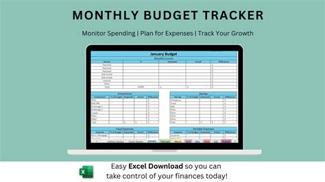 Monthly Budget Tracker Excel Template Download Plan for - Etsy