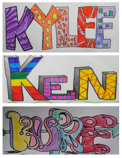 three different types of art work with the letters klye nen and rl