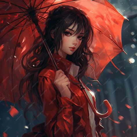 Premium AI Image | beautiful anime girl holding red umbrella generative AI