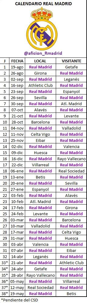 Schedule for 2018-19 La Liga : r/realmadrid