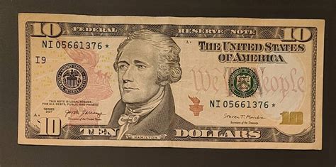 2017 Ten Dollar Bill Star Note Serial Numer NI 05661376 Stsr | Etsy