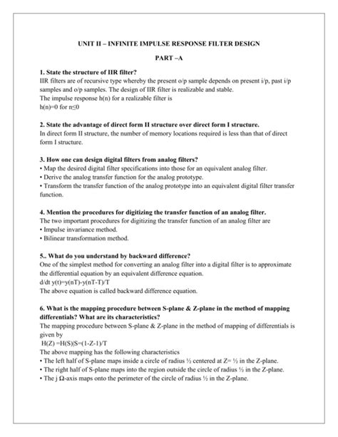 UNIT II – INFINITE IMPULSE RESPONSE FILTER DESIGN PART –A