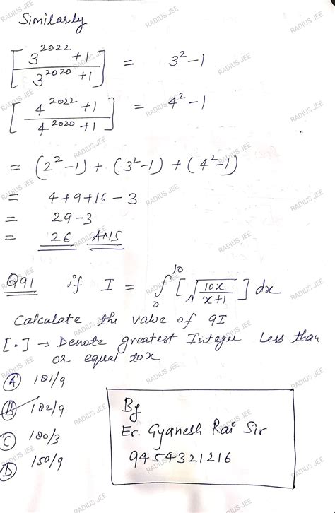 100 Problems on Greatest Integer Function - RADIUS JEE