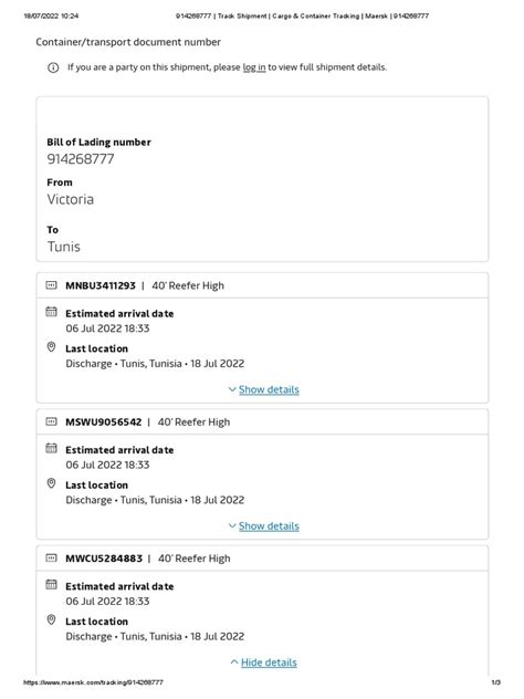 Track Shipment - Cargo & Container Tracking - Maersk - 914268777 | PDF ...