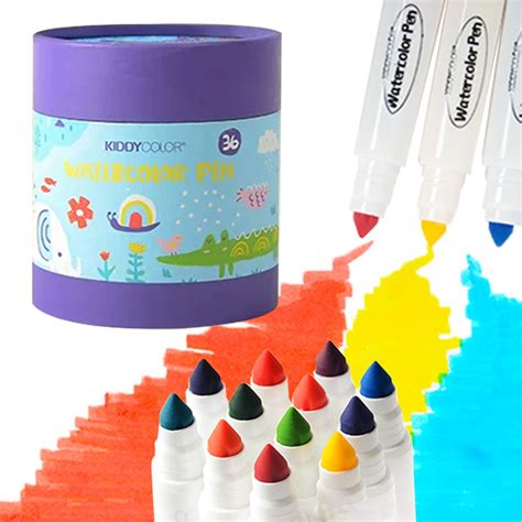 KIDDYCOLOR 36 Colors Watercolor Pens Washable Art Markers Conical Tip Broad Line Markers for ...