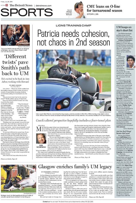 View the daily Detroit News sports front pages (Updated: July 26)