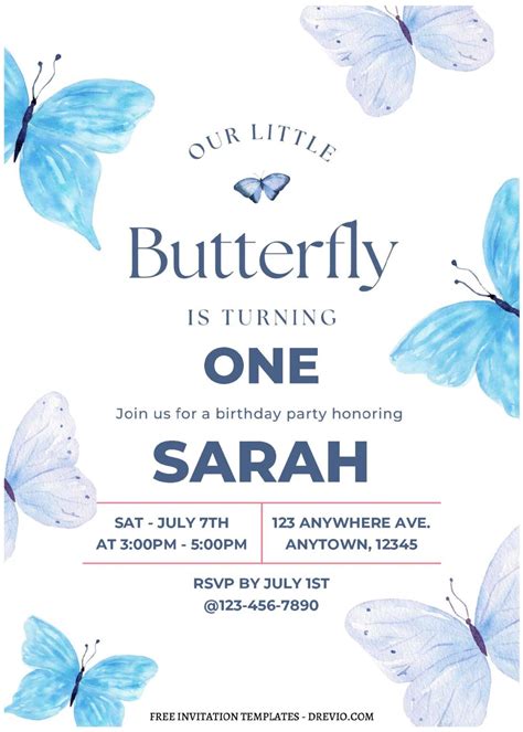 (Free Editable PDF) Cute Watercolor Butterfly Birthday Invitation ...