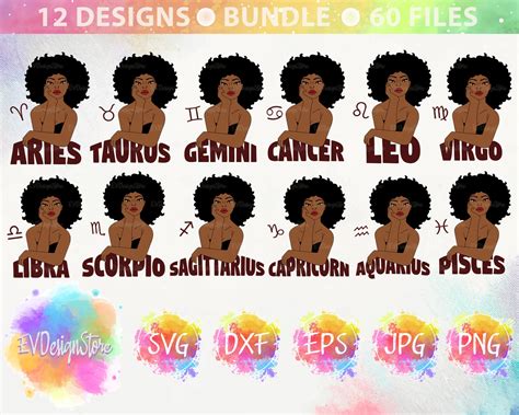 Afro Zodiac Bundle SVG Zodiac SVG Zodiac Signs Svg African | Etsy