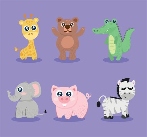 six cute animals characters 11442088 Vector Art at Vecteezy