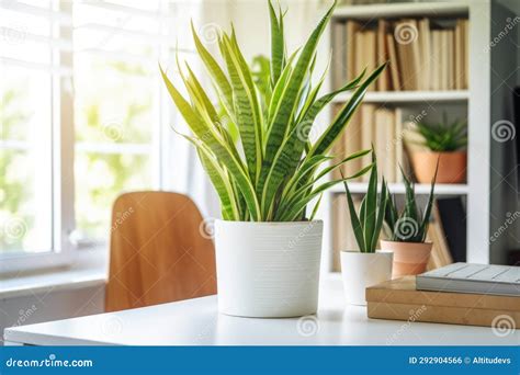 Potted Snake Plant in a Light-filled Home Office Stock Photo - Image of ...