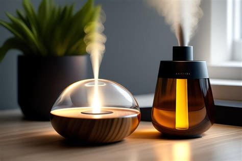 Premium AI Image | Aroma oil diffuser on table against in minimalist bedr