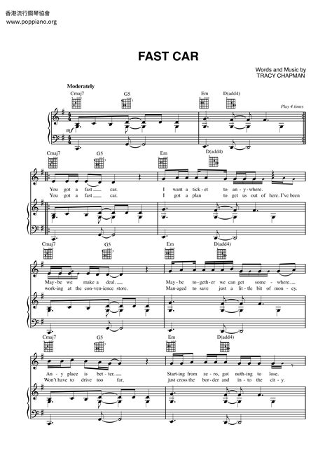 Tracy Chapman-Fast Car Sheet Music pdf, - Free Score Download ★