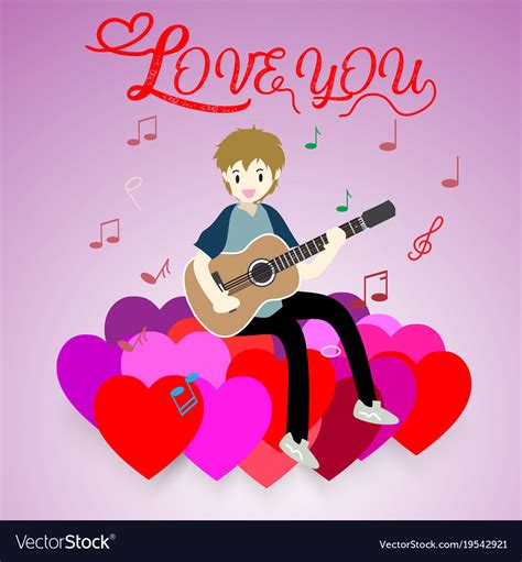 Boy play guitar love for valentines day Royalty Free Vector