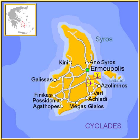 Syros map GREECE - Detailed map of Syros island