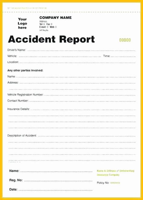 Vehicle Accident Report form Template Best Of Work Accident Report form ...