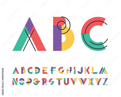 Lines and colorful blocks' latin font, graphical decorative alphabet ...