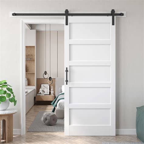 34x84 inch White Barn Door with 6 FT Sliding Door Hardware Kit Included & Handle,MDF,Solid PVC ...