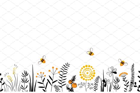 Honey Flowers Seamless Border | Bee art, Flower drawing, Floral ...