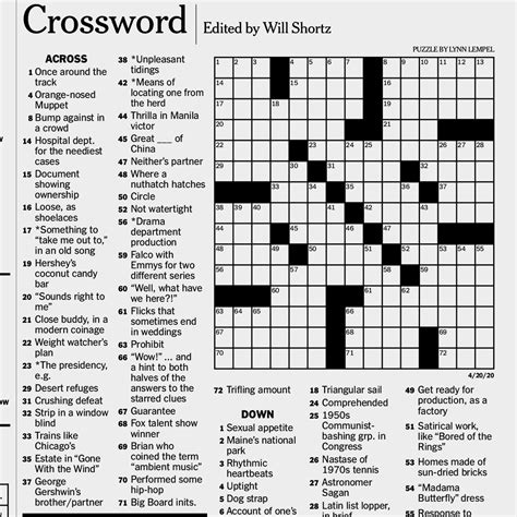 Nyt Crossword Printable