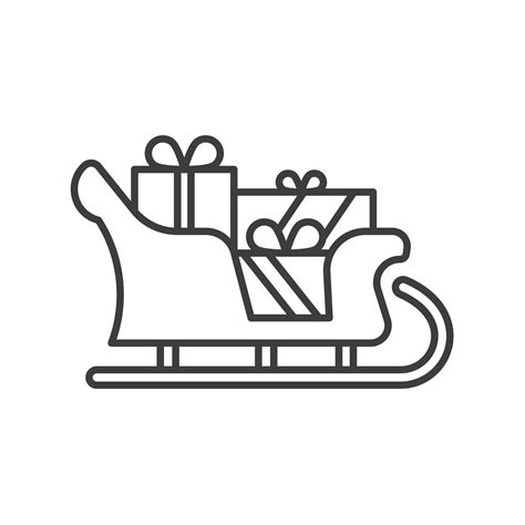 Santa Claus sleigh linear icon. Thin line illustration. Christmas carriage with gifts contour ...