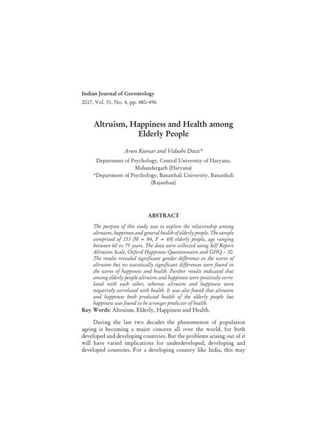 (PDF) Altruism, Happiness and Health among Elderly People