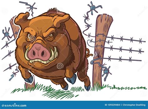 Pig or Wild Boar Crashing through Fence Vector Cartoon Stock Vector - Illustration of dangerous ...