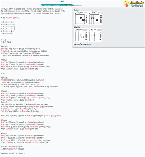 Chord: Safe - Britt Nicole - tab, song lyric, sheet, guitar, ukulele ...