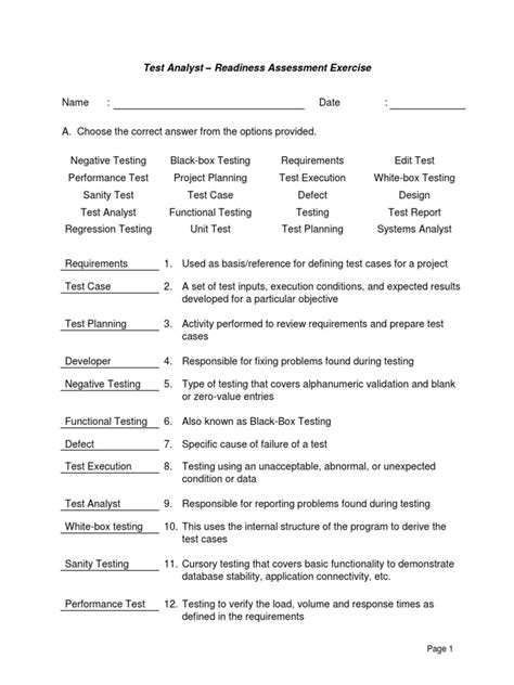 Test Analyst Assessment Exam - With Answers | PDF | Software Testing ...