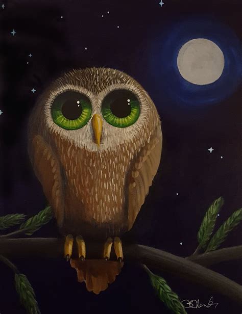 Night Owl original 16x20 painting on canvas pop surrealism | Etsy