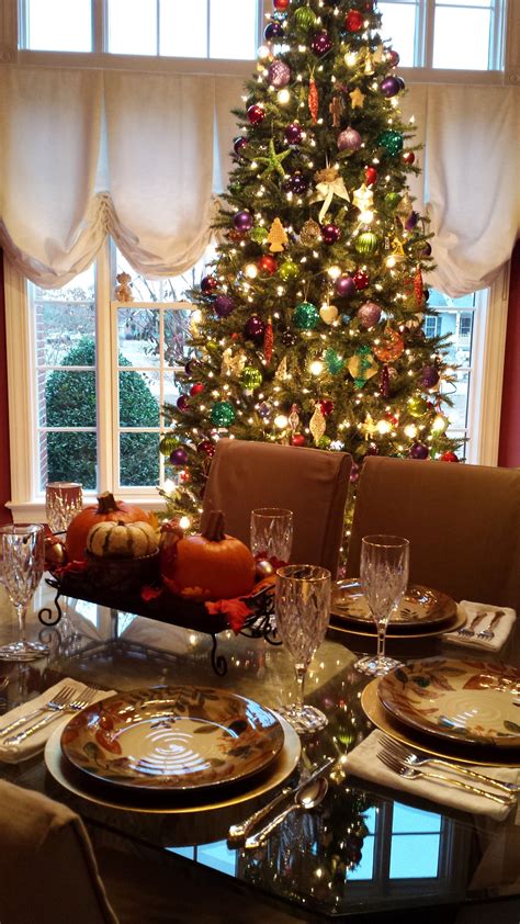 A happy mix of Thanksgiving and Christmas. | Table decorations, Decor ...