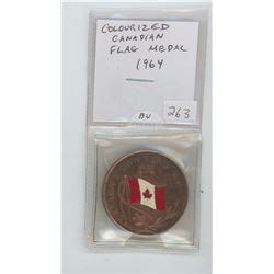 LARGE COLURIZED 1964 CANADIAN FLAG MEDAL: CANADA'S OWN FLAG. APPROVED ...