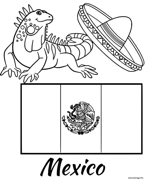 Coloriage mexique drapeau iguana - JeColorie.com