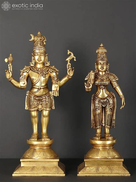 18" Standing Lord Shiva as Pashupatinath Brass Statue with Goddess Parvati | Exotic India Art